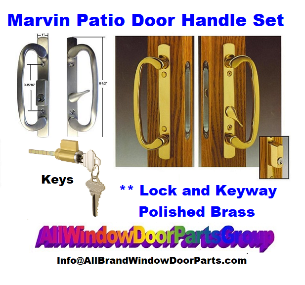 Marvin Patio Door Handle Assembly, Polished Brass WITH KEYLOCK All